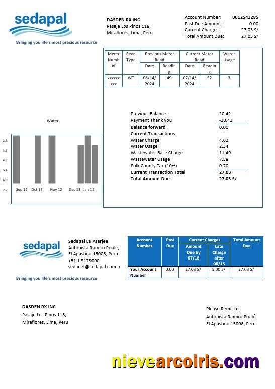 Peru Sedapal La Atarjea water business utility bill